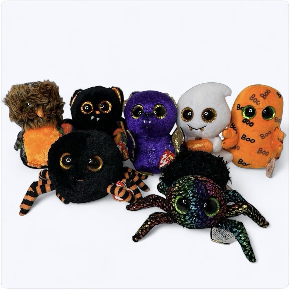 7 Ty Halloween Beanie Boos Leggz Crawly Midnight Scarem Count Scream Ghoulie Tag